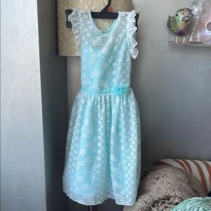 Jona Michelle Blue Sleeveless lace party dress